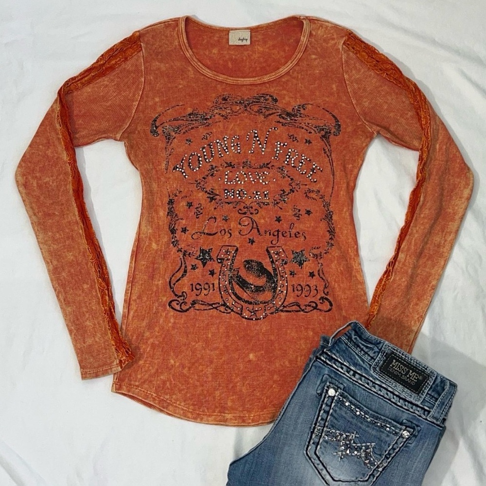 Y2K grunge day trip rhinestone long sleeve top